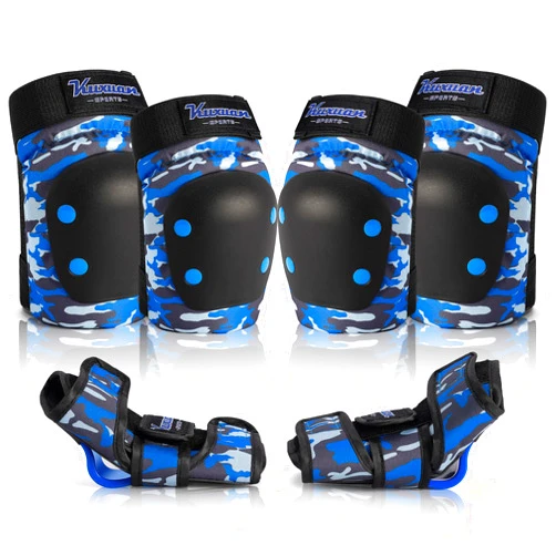 Kuxuan skates Knee Pads for Kids Youth BLue Elbow Pads Wrist Guards for Girls Boys 7 in 1 Protective Gear Set with Gift Box in Skateboarding Biking Roller Skating Cycling Outdoor Sports