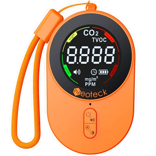 Neoteck Portable 2 in 1 CO2 Detector 700mAh Rechargeable Carbon Dioxide Meter Detects CO2 and TVOC 1s Refresh with Adjustable Buzzer Alarm and Screen Prompt for Travel Camping Home Office Greenhouse