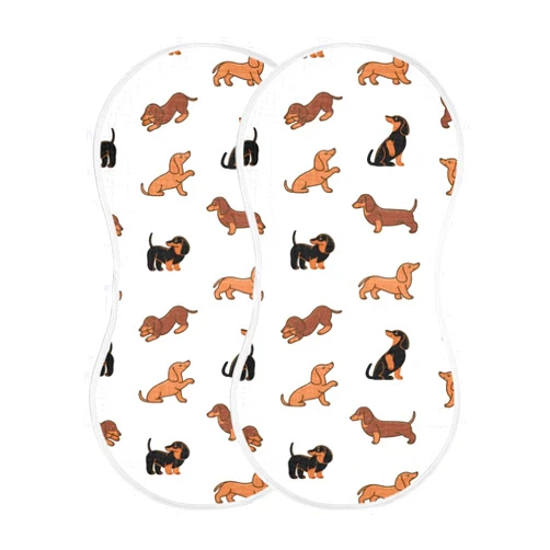 WELLDAY Muslin Baby Burp Cloths Set of 2, Soft Absorbent Cute Dogs Dachshunds Muslin Washcloths, Bibs, Face Towel for Newborn Boys Girls, 22 x 11 Inch