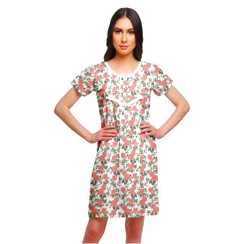 Moomaya Womens Round Neck Nursing Sleepwear Printed Short Sleeve Nightdress