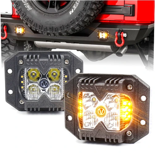 POVTOR Flush Mount LED Lights, POVTOR 40W LED Pod Lights with V Logo Separate Dual Side Amber Solid & Strobe Combo Beam Off Road Lights for Truck ATV RZR 1000 Tractor Cars SUV 4X4