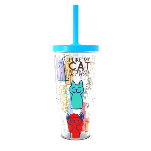 Tervis Cat Sayings Made in USA Double Walled Insulated Tumbler Travel Cup Keeps Drinks Cold & Hot, 24oz with Straw Lid, Classic