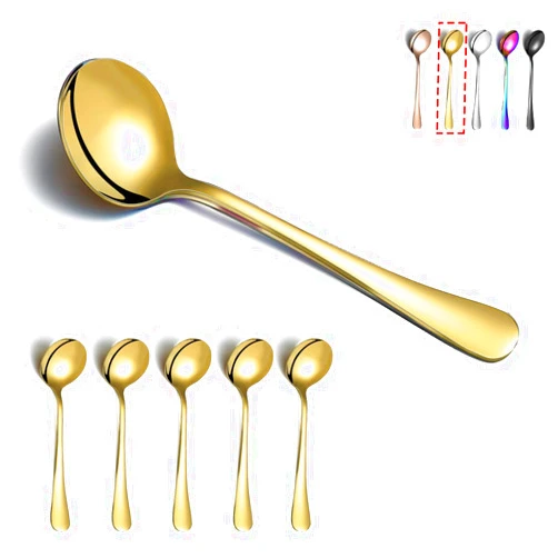 Kyraton Gold Soup Spoons, Kyraton 6 Pieces Stainless Steel Round Spoons With Gold Titanium Plating, Gold Dinner Spoon Table Spoon, Spoons Silverware Dishwasher Safe Set of 6