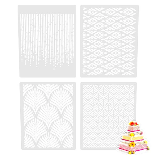 Suxgumoe Cake Decoration Stencils, 4 Pcs Cake Embossing Stencil Wheat Spike Lace Border Mould Buttercream Flowers Cake Templates for Cookies Fondant Dessert Cake Deocration DIY Tool
