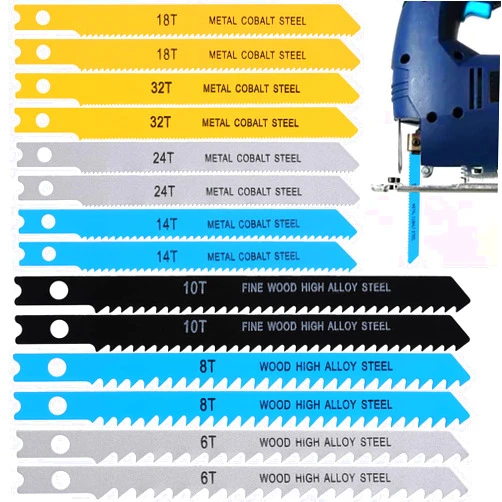 Hariendny 14 PCS U-Shank Jig Saw Blade Set, Jigsaw Blades Fit Vast Majority U Shank Jigsaws, Jigsaw Blades Set for Wood, Plastic and Metal Cutting, 6T 8T 10T 14T 18T 24T 32T