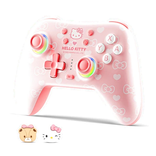 Kuitmor Pink Switch Controller,Hello Kitty Hall Effect Controllers Wireless for Switch 2/1/OLED/Lite,PC,Android,iOS | Bluetooth + Wired,1000mAh Battery,6-Axis Gyro,Dual Vibration,RGB Breathing Light