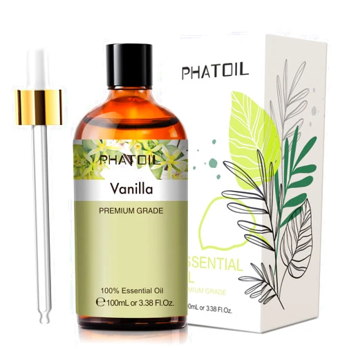 PHATOIL 100ML Vanilla Essential Oil, Huge 3.38fl.oz Bottle Vanilla Oil, Pure Aromatherapy Essential Oils for Diffuser, Humidifier, Scented Oils for Soap, Candle Making