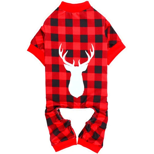 Jamktepat Dog Pajamas Buffalo Plaid with Reindeer Print Dog Onesie Dog Pjs Super Soft and Stretchy Dog Christmas Jammies for Small Medium Dogs (S/M)