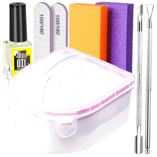 Teenitor Nail Soaking Bowl, Soak Off Gel Polish Dip Powder Remover, Manicure Bowl for Hand, Cuticle Remover Tools, Nail Brush, Cuticle Pusher,Cuticle Oil, Cuticle Peeler,Nail File Buffer