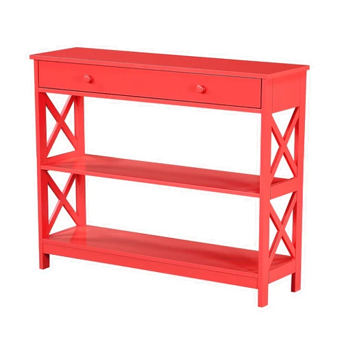 Convenience Concepts Oxford 1 Drawer Console Table with Shelves, Coral