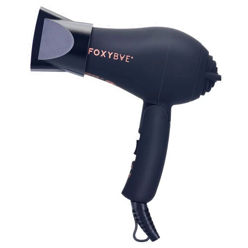FoxyBae Mini Travel Hair Dryer - Compact Hairdryer w/Concentrator - Dual Voltage Ceramic Tourmaline Portable Hair Dryer - Professional Salon Grade Blow Dry for Women, Men & Kids [Black – Rose Gold]