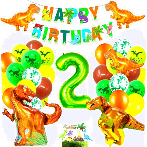 Cobesyood Dinosaur Party Supplies for 2 Year Olds,Dinosaur Foil Balloons Set Dinosaur Birthday Party Decorations Kit Foil Balloons,Banner,Cake Toppers for Boys Girls Birthday Party