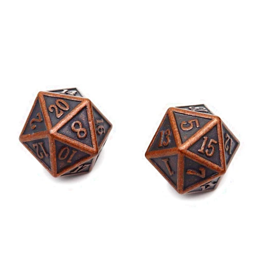 Haxtec D20 Metal Dice Set DND Dice for Dungeons and Dragons Role Playing Board Games 2 Pack(Antique Copper)