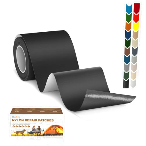 Cahomo 3x79 Inch Nylon Repair Patch Nylon Repair Tape Self Adhesive Nylon Fabric Tape Outdoor Camping Gear Nylon Repair kit for Tent, Umbrella, Down Jackets, Sleeping Bag, Knapsack （Black）