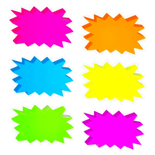 Juvale 60 Pack Neon Starburst Sale Signs for Retail Store Display, Price Tag, Bulletin Board Cutouts for Classroom Supplies (6 Colors, 3 x 5 In)