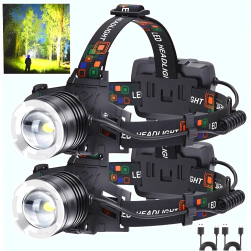 BERCOL LED Rechargeable Headlamp 2 Pack, 990000 Lumens Head Lamps (Include Βattery) Super Bright Long Distance Headlamps with 5 Mode Waterproof, 90° Adjustable Head Lights for Forehead Adults Outdoor Camping