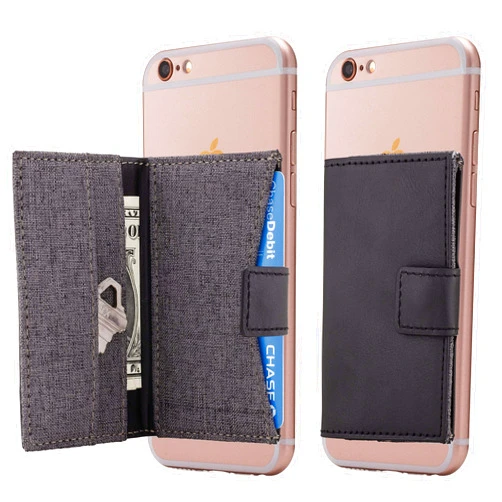 Cardly Cell Phone Card Holder Stick on Wallet Phone Pocket for iPhone, Android and All Smartphones (Black and Grey)