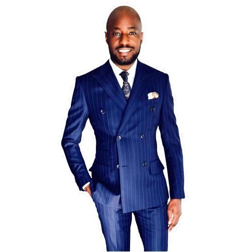 UMISS Men's Stripe 2 Pieces Suit Double Breasted Jacket & Pants