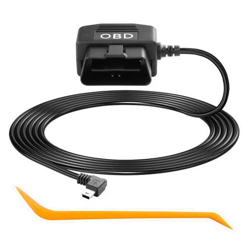 CERRXIAN OBD Power Cable for Dash Camera, OBD to Mini USB OBD Adapter Hardwire Charger Cable 24 Hours Surveillance/Acc Mode with Low Voltage Protection 12-24V to 5V 3A (11.5FT) (Right Angle Mini USB)