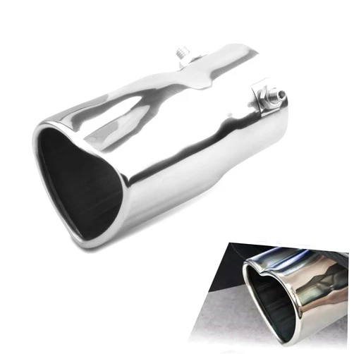 Icykale 1 PC Car Exhaust Pipe, 5.35In x 2.48In x 2.95In Waterproof Durable Metal Vehicle Muffler Pipe, Heart Shaped Design, Universal Adjustable Thickened Tail Throat Pipe (Silver)