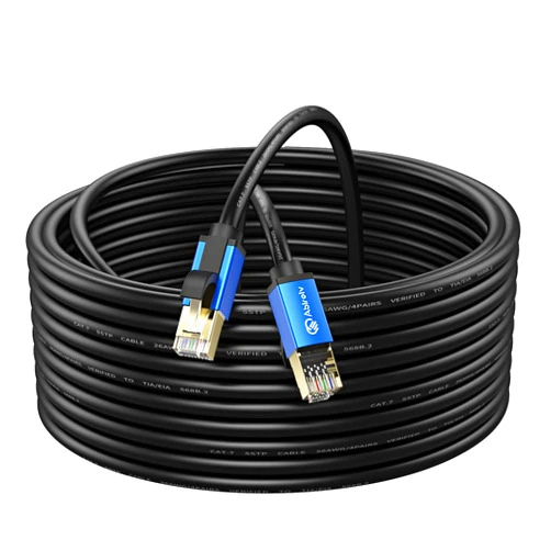 Abireiv 30ft Cat7 Ethernet Cable, Triple Shielding SSTP 10Gbps 600MHz, UV/Water Proof, Direct Burial, PE Jacket, Compatible with Router, Modem, PC, Laptop, Gaming Console, Printer, Smartphone, Tablet