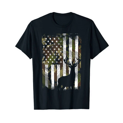 BoredKoalas Hunting Shirts American Hunter Gifts Camo US Flag Deer Elk Buck Camoflage Hunting Hunter Dad Gift Short Sleeve T-Shirt