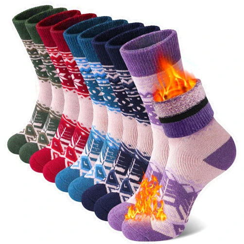 SIMIYA 5 Pairs Merino Wool Socks for Women Winter Thick Warm Hiking Socks Women Thermal Crew Cushion Socks
