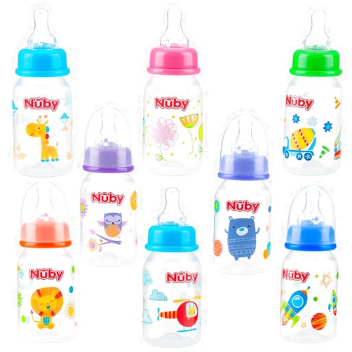 Nuby Printed Non-Drip Bottle, 4 Ounce, 1 Pack of 1 Bottle, Colors May Vary