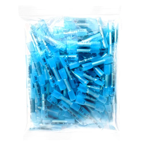 Homljie 100PCS Waterproof Solder Seal Wire Connectors AWG16-14, Blue Heat Shrink Butt Connectors Butt Splice Wire Connectors f-or Stereo, Electrical with Corrosion and Weatherproof