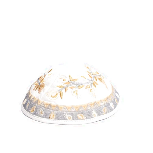 Yair Emanuel Embroidered Kippah Pomegranates - Gold