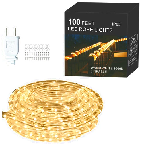 FORT LED Rope Lights Outdoor Waterproof Warm White led Strip Lights, 100 ft led Lights 720 Led Connectable and Flexible Tube Lights UL Plug -Idear for Trees,Pool,Wedding Deck Landscape, Gerden Decor
