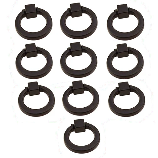 BAMI-LEE House Round Ring knob, 10pcs Ring Pull Handles for Dresser Drawer Ring Pulls Furniture Hardware Brushed Wardrobe Door Handles (Black)