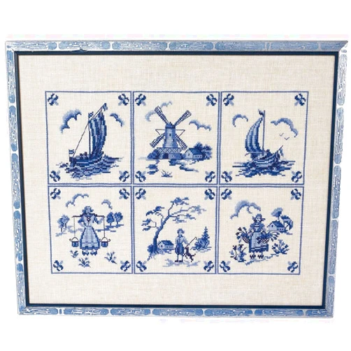 Eva Rosenstand Clara Wæver Eva Rosenstand Counted Cross Stitch kit 6 Blue Tegels, 39x50cm, DIY