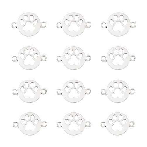 FASHEWELRY 50Pcs Antique Silver Pet Puppy Dog Paw Print Connector Pendants Tibetan Vintage Filigree Animal Cat Footprint Charm Links with Double Loop 17x24.5mm for Jewelry Craft Making