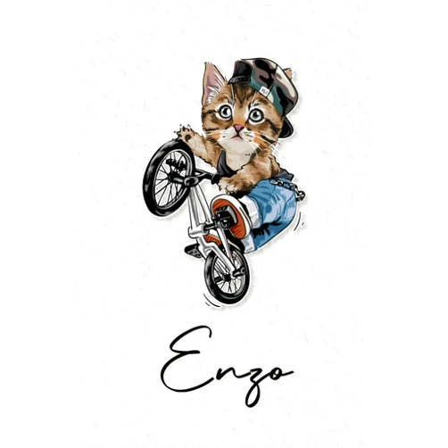 French Edition by Lewis Mani FoR Edition (Author) Enzo: Cahier personnalisé avec prénom Enzo | Cadeau d'anniversaire pour enfant, garçon, homme, copain ... | Chat à bicyclette | 110 pages lignée, ... pouces (15,24 x 22,86 cm) (French Edition)