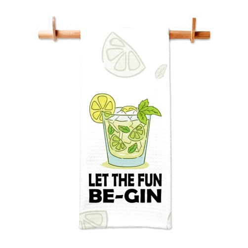 GOSJINNK Funny Kitchen Dish Towels Let The Fun Be-Gin Soft Dish Towels Funny Sayings Towels for Kitchen Decor Sweet Housewarming Gifts Novelty Birthday Gifts for Women Men Host Hostess Chef Friend