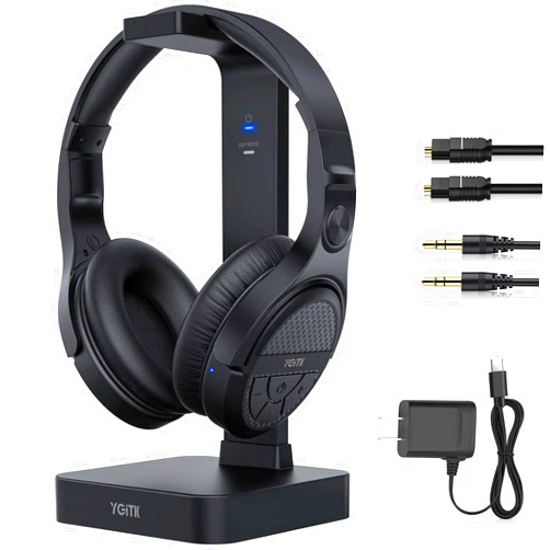 YGiTK Wireless Headphones for TV Watching with 2.4GHz RF Transmitter Charging Dock Rechargeable Stereo TV headphones Digital Optical AUX Input, Long Work Rang, No Delay, Compatible for most TVs