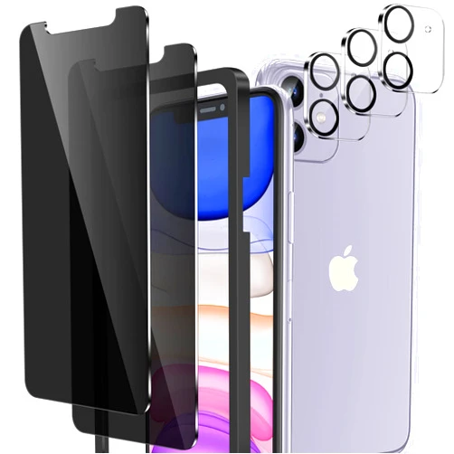 WHPXJY 2 Pack Privacy Screen Protector for iPhone 11 with 3 Pack iPhone 11 Camera Lens Protector 9H Hardness Anti-Scratch/Bubble Free/Easy Installation