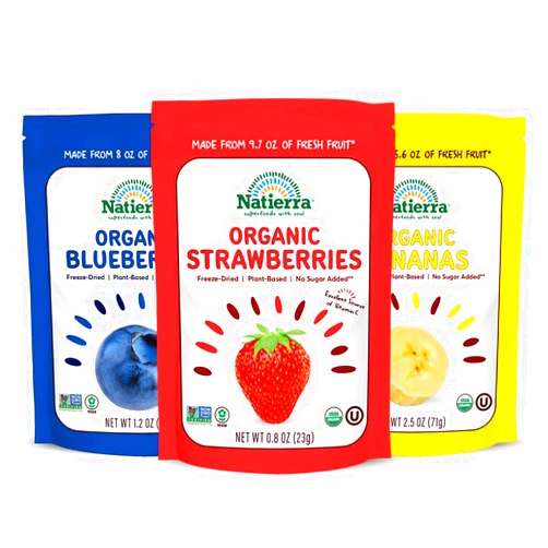 NATIERRA Organic Freeze-Dried Blueberries, Bananas & Strawberries | USDA Organic, Non-GMO & Vegan, Gluten Free, No Additives, No Sugar Added | Variety Pack (Pack of 3)