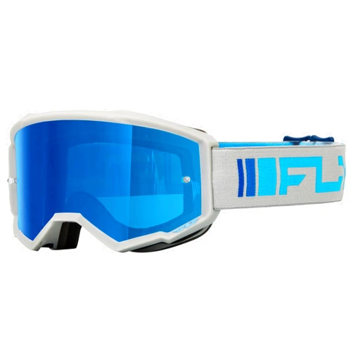 Fly Racing Zone Adult Goggle (Silver/Blue with Blue Mirror/Smoke Lens, Adult)