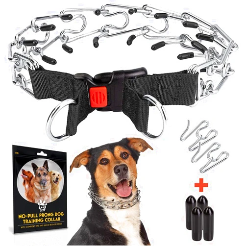 PET JETT Prong Collar for Dogs - No Pull Choke Collar for Dogs, Pinch Collar for Dogs, Adjustable Quick Release Dog Training Collar for Small, Medium, Large Breed Sizes - Stainless Steel Metal Dog Choker Chain