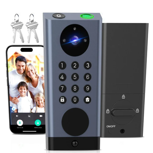Dhiedas WiFi Door Lock with Camera, Deadbolt Smart Lock with Video Doorbell, Keyless Entry Door Lock with Fingerprint Keypad Code, Electronic Digital Biometric WiFi Smart Lock for Front Door