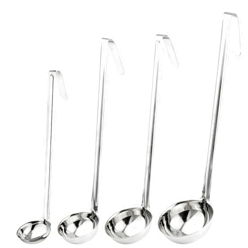 Fit Meal Prep [Set of 4] Stainless Steel Soup Ladle - 2oz, 4oz, 6oz, 8oz One-Piece Sauce Spatula with Hook Handles, Commercial Grade Serving Spoon, Kitchen Tool for Restaurant or Home Cooking, Mirror Finish