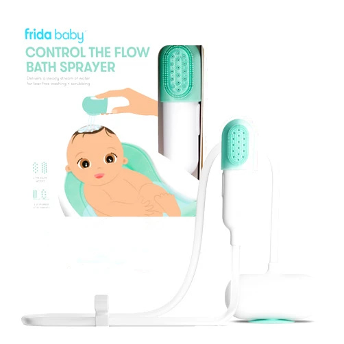Frida Baby Control The Flow Bathtub Sprayer Attachment for Baby Bathtub, Baby Bath Shower Head with Scalp Massager, Control Waterflow with 2 Pressure Modes