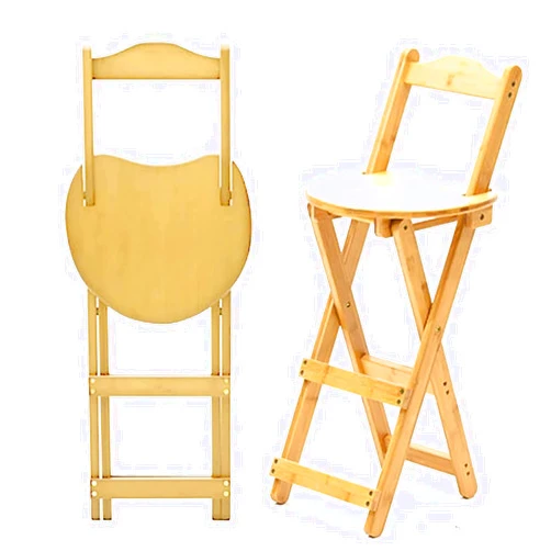 Hickinoy Folding Stool with Backrest,Kitchen Counter Height Portable Bar Stools Footrest,Wood Chair for Home Kitchen & Breakfast,Installation Free (28x27x67cm(11x11x26inch), Nature)
