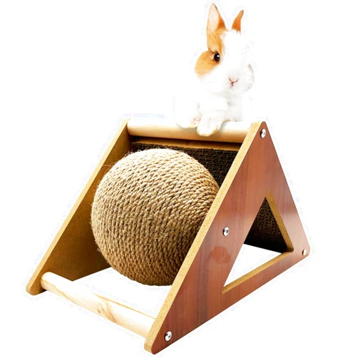 BNOSDM Rabbit Scratcher Ball Toy Natural Sisal Rabbit Scratching Ball & Cardboard, 2-in-1 Rabbit Scratch Pad for Indoor Bunnies Kittens Ferrets Chinchillas Small Animals