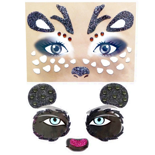 XIANZHONG Deer Panda Face Art Stickers Dress-up Glittery Forest Animals Stage Makeup Face Sparkling Party Face Sticker 2PCS