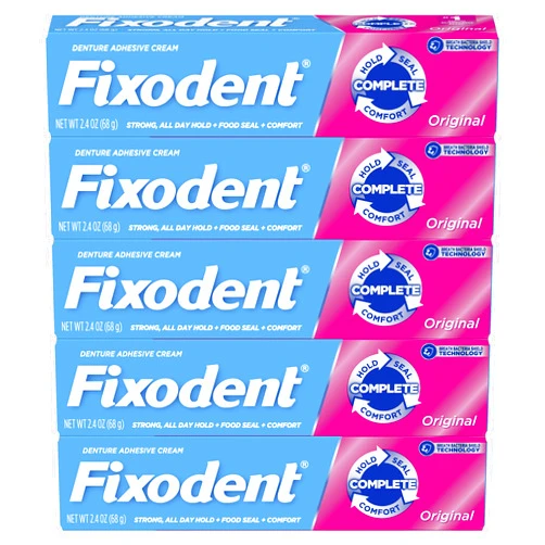 Fixodent Original Secure Denture Adhesive Cream for Full and Partial Denture Wearers, 2.4oz (Pack of 5)