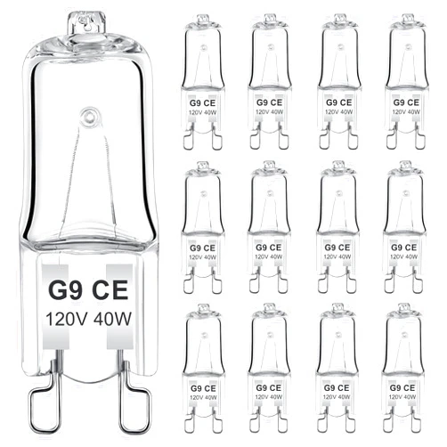 AUZOSL G9 Halogen Bulbs, 12 Pack, 120V, 40W, Dimmable, T4 2 Pin Base, 2700K Warm White (40, Watts)