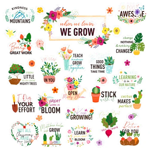 Humyoun 55 Pcs When We Learn We Grow Bulletin Board Set Positive Affirmations Plant Greenery Bulletin Board with Flower Decor for Classroom Inspirational Sticker for Teacher School Chart Wall Supplies